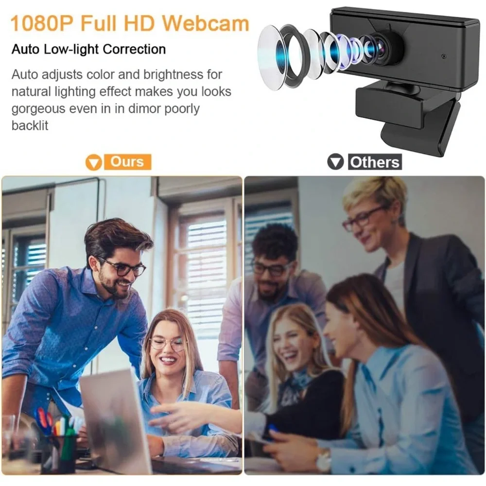 1080P Full HD Webcam with Mic, Quick Focus, Computer Camera for Online Video